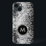 Monogrammetaal zilversequins Retro Glitter iPhone 13 Hoesje<br><div class="desc">Monogramed metallic zilversequentie. Retro 70's disco ballonspiegels met de spits en de spuiten. Zoek dit ontwerp in vele tonen. Paarse blauwe groene roze en kan worden aangevraagd in uw favoriete kleur. Het is een patroon van het afbeelding en niet daadwerkelijke opeenvolging.</div>