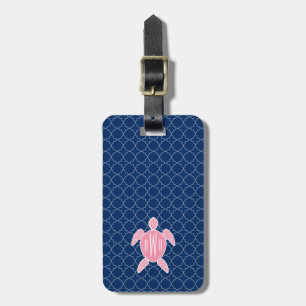 Monogrammofoonroze Zee Turtle Blue Quatrefoil Bagagelabel
