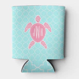 Monogrammofoonroze Zee Turtle + Blue Quatrefoil Blikjeskoeler