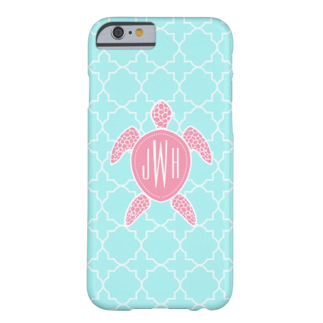 Monogrammofoonroze Zee Turtle + Blue Quatrefoil Case-Mate iPhone Case (Achterkant)