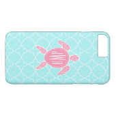 Monogrammofoonroze Zee Turtle + Blue Quatrefoil Case-Mate iPhone Case (Achterkant (Horizontaal))