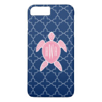 Monogrammofoonroze Zee Turtle Blue Quatrefoil