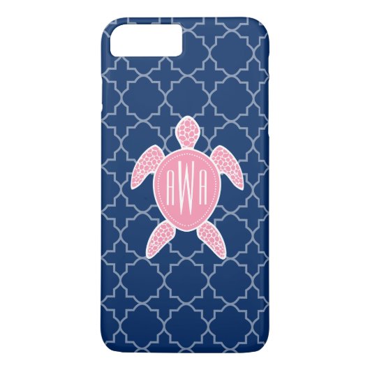 Monogrammofoonroze Zee Turtle Blue Quatrefoil Case-Mate iPhone Case (Achterkant)