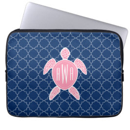 Monogrammofoonroze Zee Turtle Blue Quatrefoil Laptop Sleeve