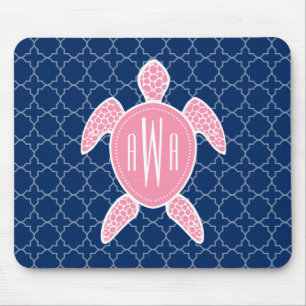 Monogrammofoonroze Zee Turtle Blue Quatrefoil Muismat