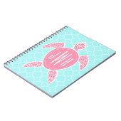 Monogrammofoonroze Zee Turtle + Blue Quatrefoil Notitieboek (Linkerzijde)