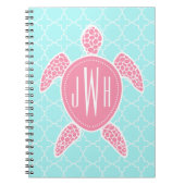 Monogrammofoonroze Zee Turtle + Blue Quatrefoil Notitieboek (Voorkant)