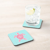 Monogrammofoonroze Zee Turtle + Blue Quatrefoil Onderzetter (Rechterzijde)
