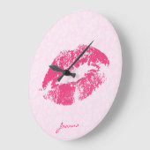 Monogrammofoons rode spoelen boven lichtroze Damas Grote Klok (Hoek)