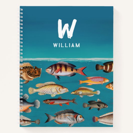 Monogrammofoonvis in de blauwe zee notitieboek (Voorkant)