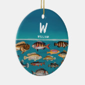 Monogrammofoonvolle vis onder de blauwe zee keramisch ornament (Rechts)