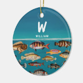 Monogrammofoonvolle vis onder de blauwe zee keramisch ornament (Links)