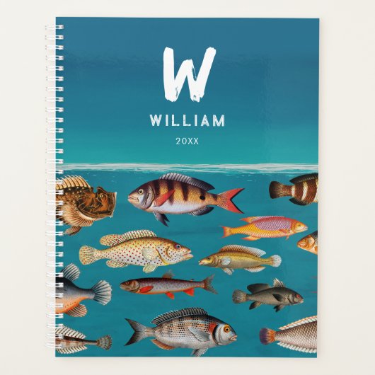 Monogrammofoonvolle vis onder de blauwe zee planner (Voorkant)