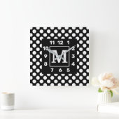Monogrammus BW Polka Dot Square Wall klok (Huis)