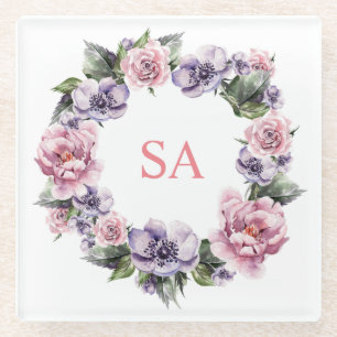 Monogrammus Garland of Flowers Glass Onderzetter