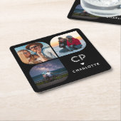 Monogramnaam 3 Foto Modern Modieus Eenvoudig Kartonnen Onderzetters (Schuin)