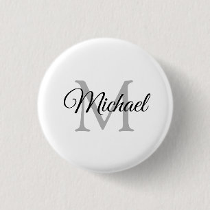Monogramnaam aanpassen Witte Sjabloon Elegant Ronde Button 3,2 Cm