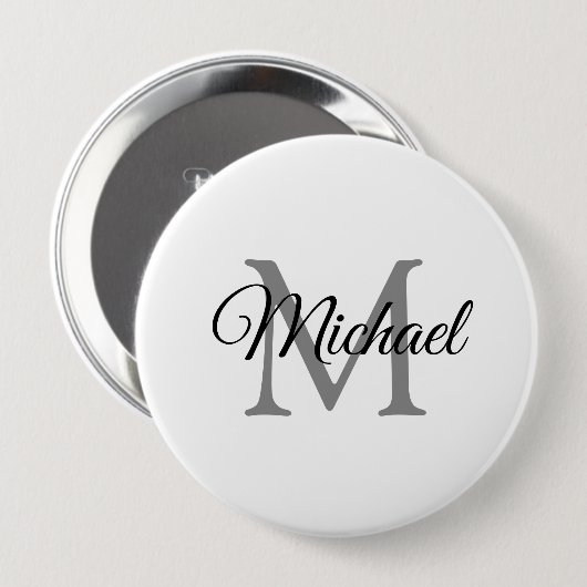 Monogramnaam aanpassen Witte Sjabloon Huge Ronde Button 4,0 Cm (Voorkant /achterkant)