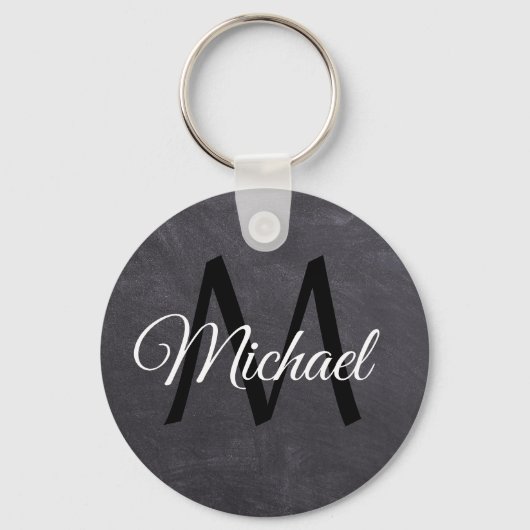 Monogramnaam, alkboard, zwarte en witte tekst sleutelhanger (Voorkant)