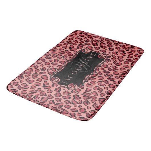 Monogramnaam Bath Decor Leopard Print Pink Badmat (Gekanteld)