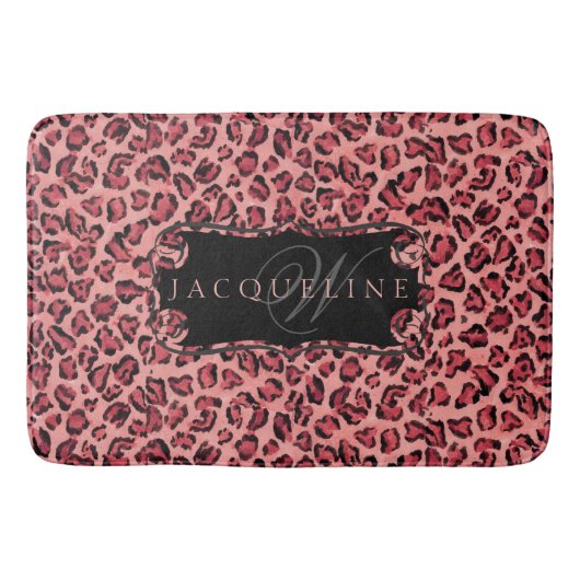 Monogramnaam Bath Decor Leopard Print Pink Badmat (Voorkant)