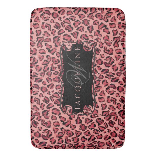 Monogramnaam Bath Decor Leopard Print Pink Badmat (Voorkant Verticaal)