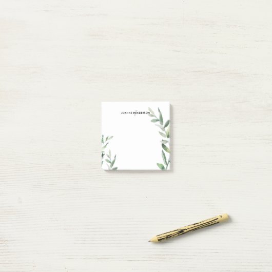 Monogramnaam botanische Waterverf olijftak Post-it® Notes (Op bureau)