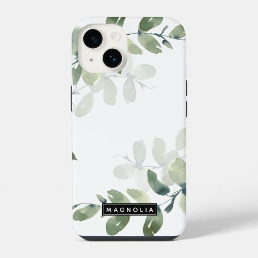 Monogramnaam Eucalyptus iPhone Hoesje (Achterkant)