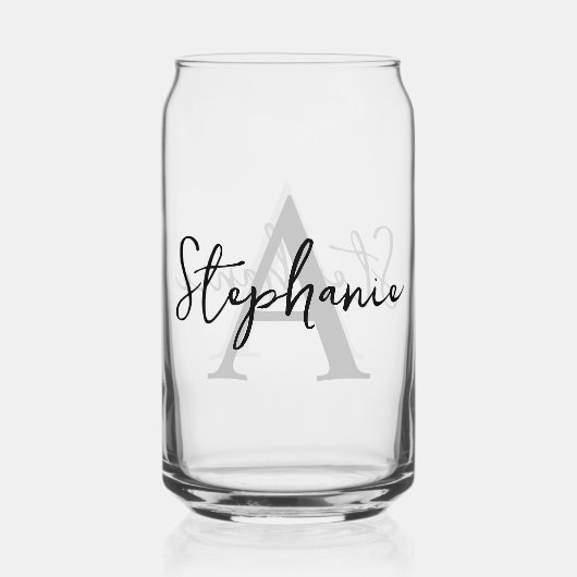 Monogramnaam gepersonaliseerd script blikvorm glas (Voorkant)