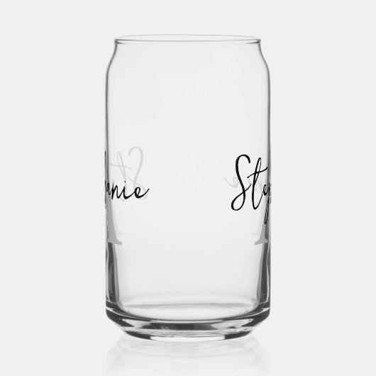 Monogramnaam gepersonaliseerd script blikvorm glas (Links)