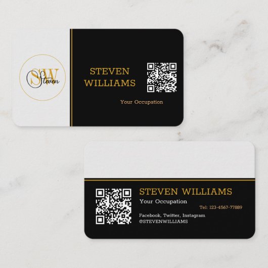 Monogramnaam legant, handtekening/QR-code Visitekaartje (Voorkant / Achterkant)