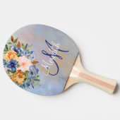 Monogramnaam Lovely Pink Soft Pastel Flowers Tafeltennisbatje (Zijkant)