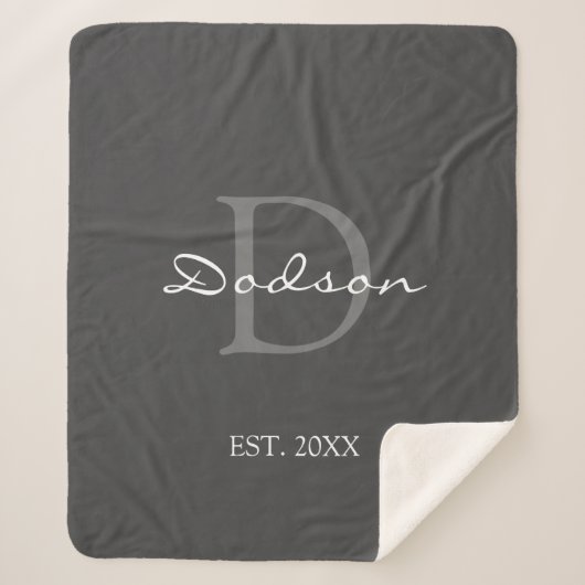 Monogramnaam moderne grijze witte scriptfamilie sherpa deken (Voorkant)