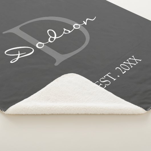 Monogramnaam moderne grijze witte scriptfamilie sherpa deken (3/4)