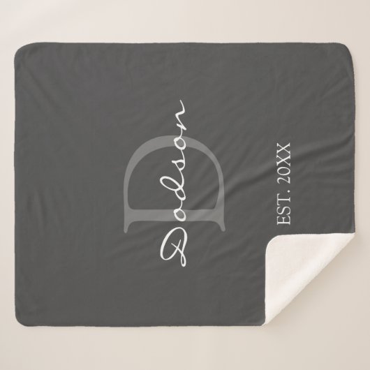 Monogramnaam moderne grijze witte scriptfamilie sherpa deken (Voorkant (horizontaal))