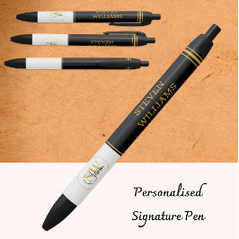Monogramnaam & Moderne Handtekening Zwarte Inkt Pen