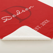 Monogramnaam moderne Rode Witte Manuscript Familie Sherpa Deken (3/4)