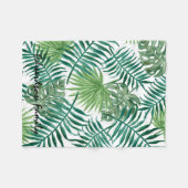 Monogramnaam moderne waterverf tropische bladeren fleece deken (Voorkant (Horizontaal))