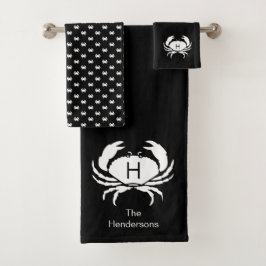 Monogramnaam moderne zwarte krab bad handdoek