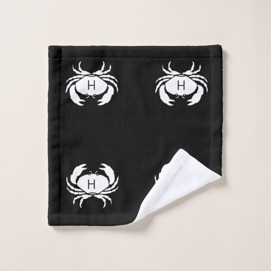 Monogramnaam moderne zwarte krab bad handdoek (Wasdoekje)