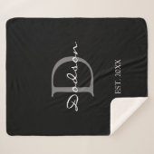 Monogramnaam moderne zwarte witte-Script-serie Sherpa Deken (Voorkant (horizontaal))