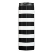 Monogramnaam moderne zwarte witte strepen thermosbeker (Achterkant)