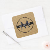 Monogramnaam op natuurlijke jute textuur vierkante sticker (Envelop)