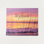 Monogramnaam Paars Oranje Oceaangolf Zonsondergang Wandkleed (Voorkant (horizontaal))