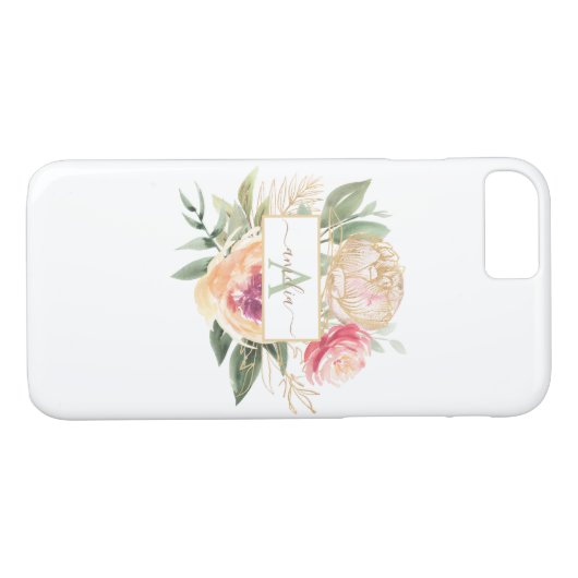 Monogramnaam Peony en Gold Bloom Case-Mate iPhone Case (Achterkant (Horizontaal))