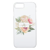 Monogramnaam Peony en Gold Bloom Case-Mate iPhone Case (Achterkant)