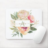 Monogramnaam Peony en Gold Flowers Muismat (Met muis)