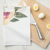 Monogramnaam Peony en Gold Foil Bloom Theedoek (Quarter Fold)