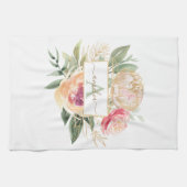 Monogramnaam Peony en Gold Foil Bloom Theedoek (Horizontaal)