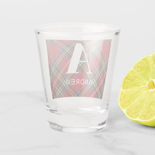 Monogramnaam, Stewart Tartan Denim Print 1.5oz Shot Glas (Achterkant)